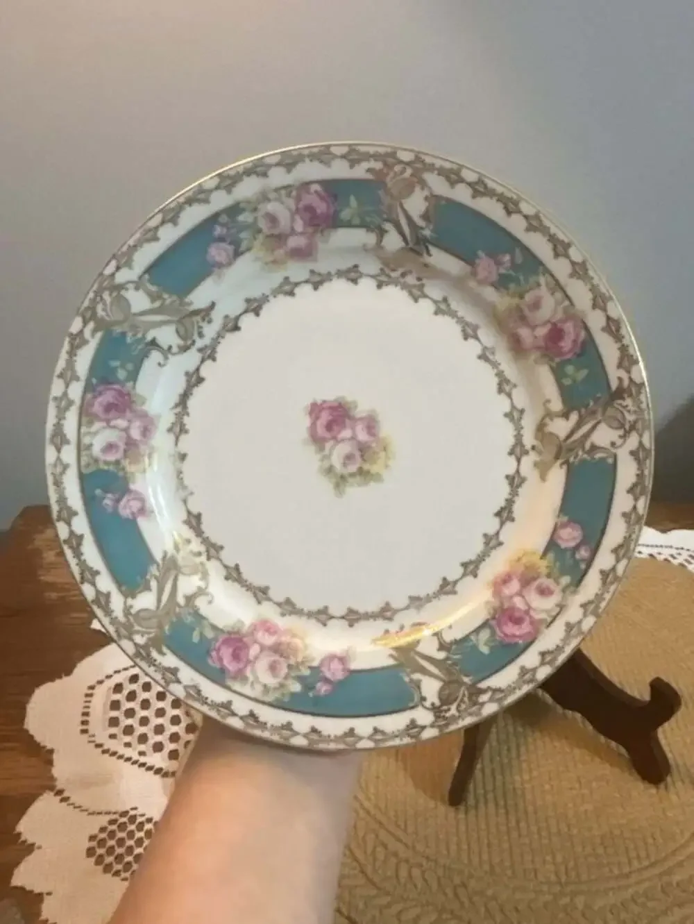Imperial Crown China Austria Vintage Floral Salad Plate with Blue and Gold Trim